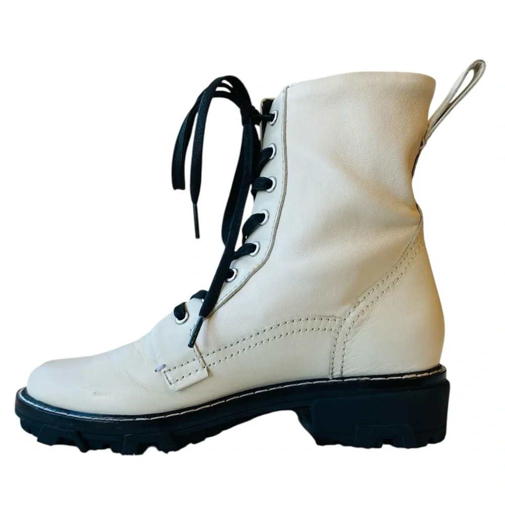 Rag & Bone Shiloh Combat Boots White Leather Black Lug Sole Women’s 39 (8.5–9) - Picture 7 of 14